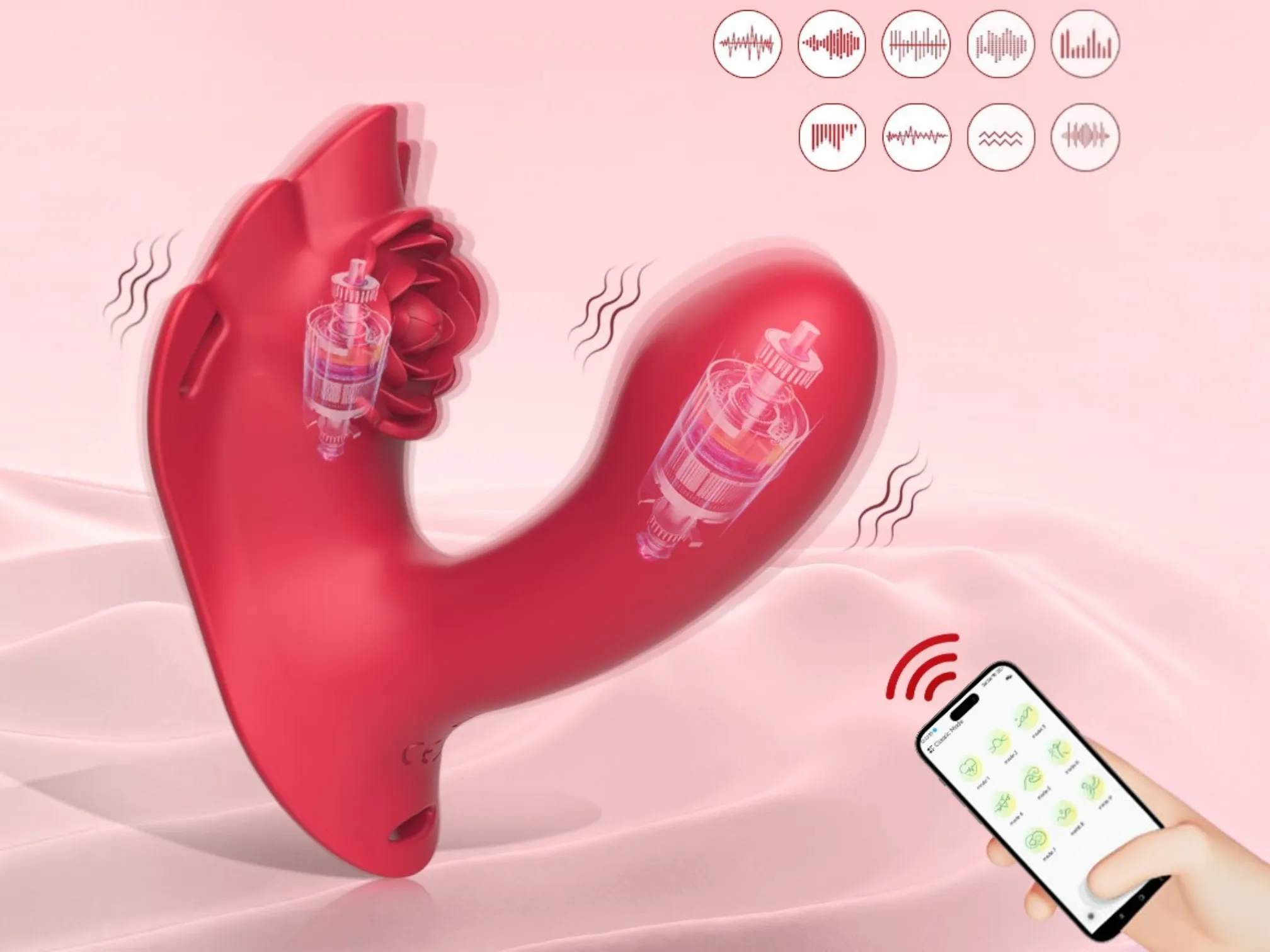 Cutaway of the NovaSync Elowen vibrator showing its dual independent motors and nine app-selectable vibration modes