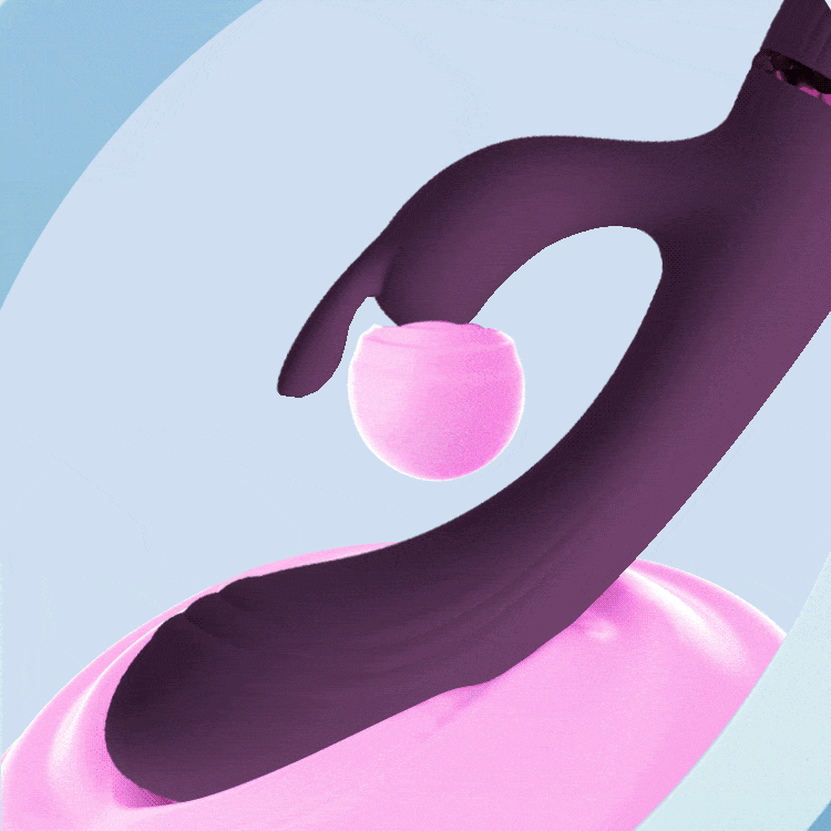 Scocco G-spot rabbit vibrator in purple showing its dual motors in the shaft and rabbit ear