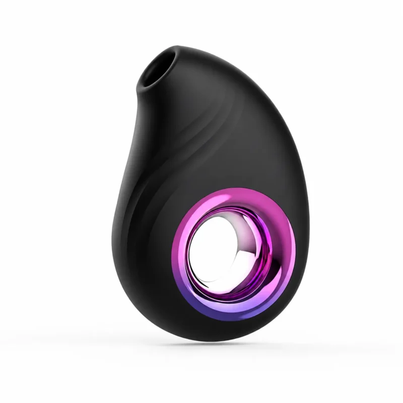 SonaWave Pebble clitoral suction toy in black with iridescent purple accent