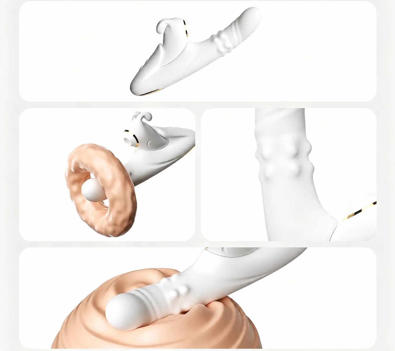 NovaSync Divine Whisper rabbit vibrator demonstrating contracting, swinging, rolling bead, and vibration modes