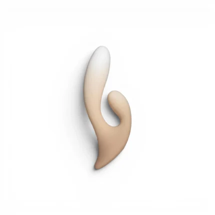 Lavender rabbit vibrator lying flat, showing ergonomic contoured shape and hypoallergenic silicone finish