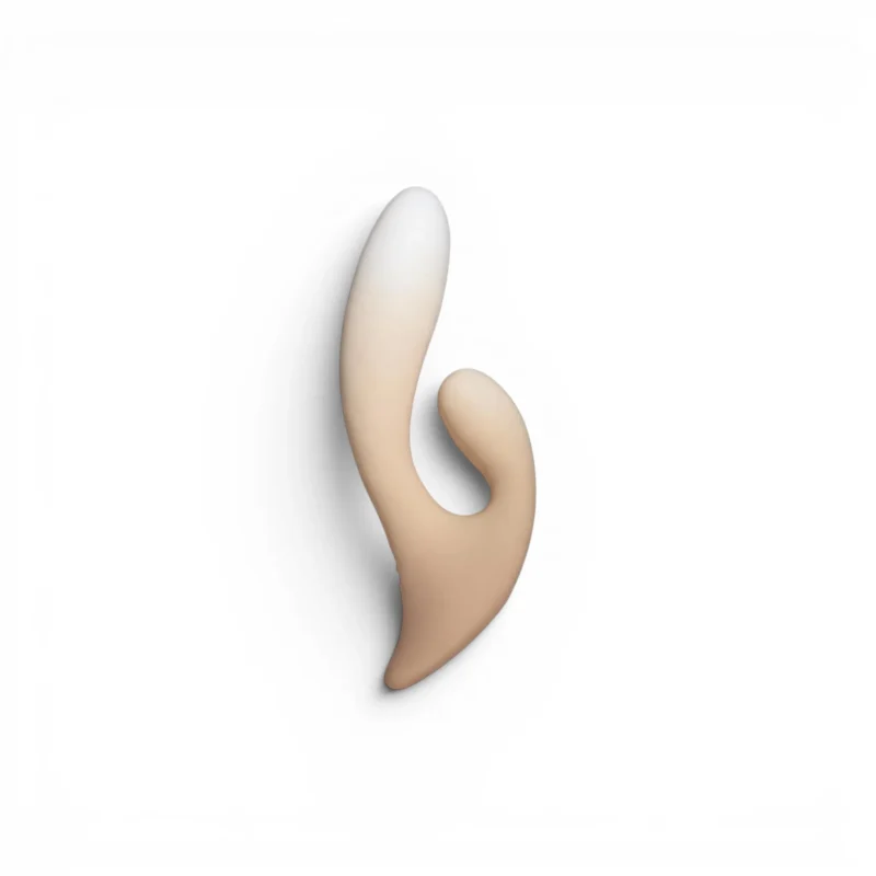 Lavender rabbit vibrator lying flat, showing ergonomic contoured shape and hypoallergenic silicone finish