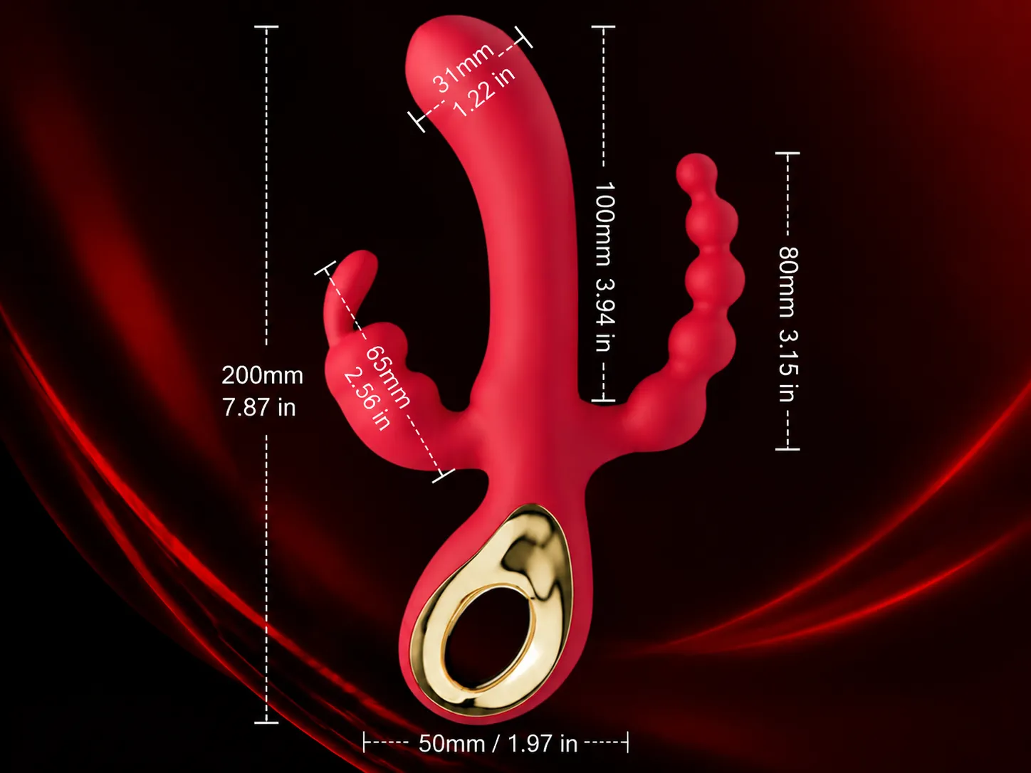 Sensitive triple stimulation rabbit vibrator dimensions diagram with full product specifications