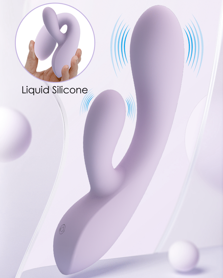 Dual motor G-spot rabbit vibrator in liquid silicone with clitoral arm