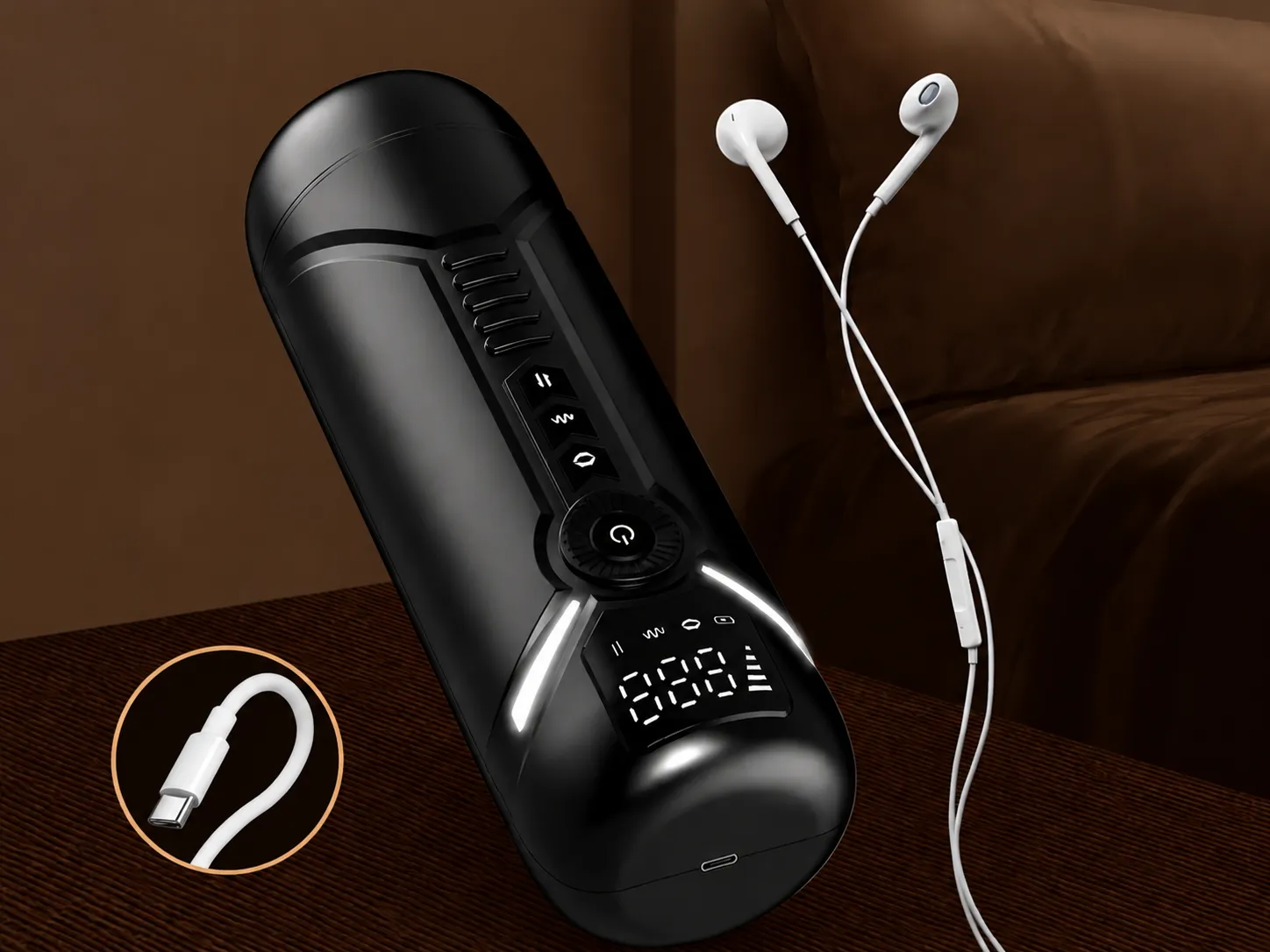 Automatic masturbator with earphone audio output and Type-C charging port