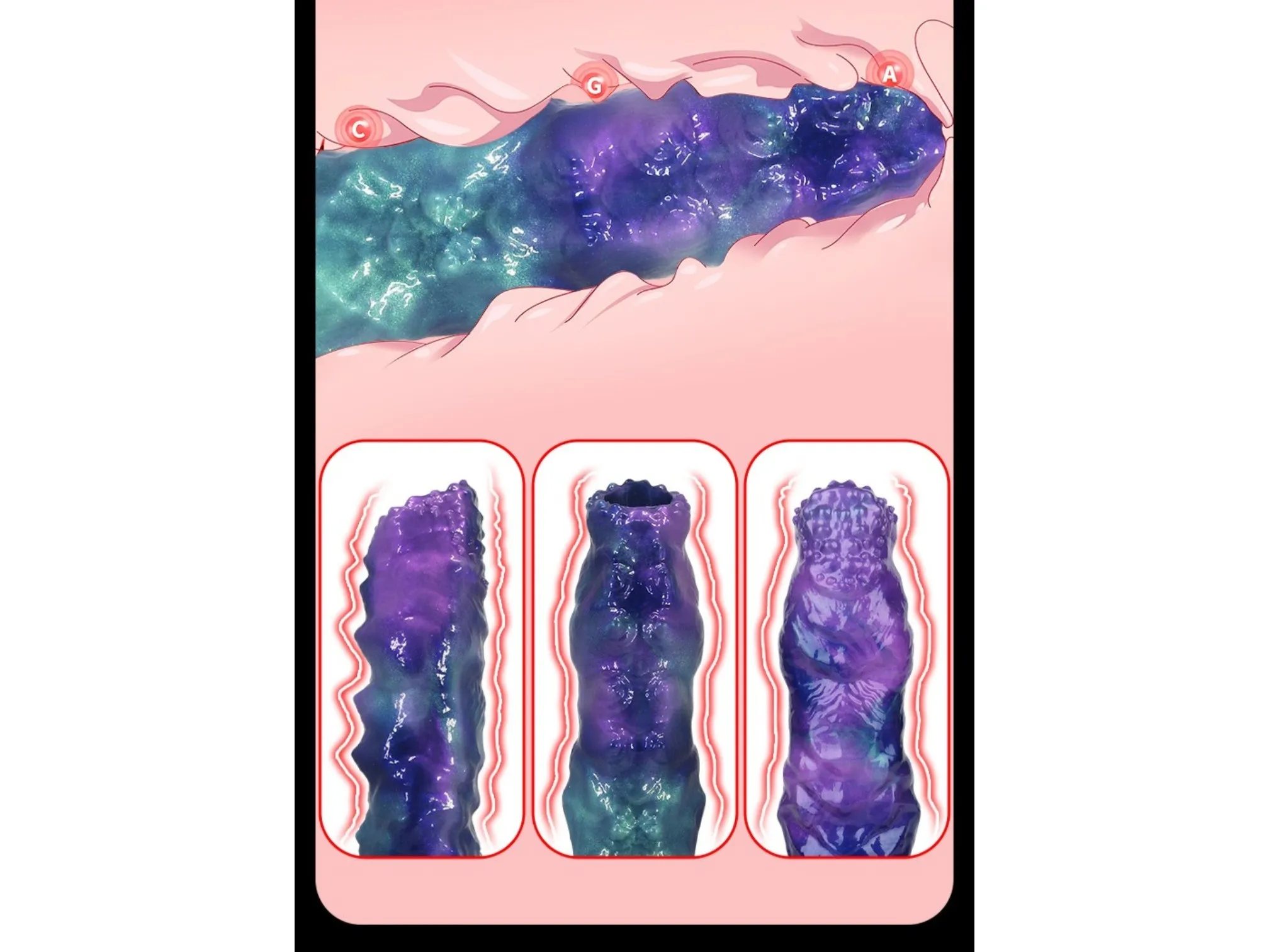 Textured monster dildo shown with raised bumps and ridged folds that create stimulating friction