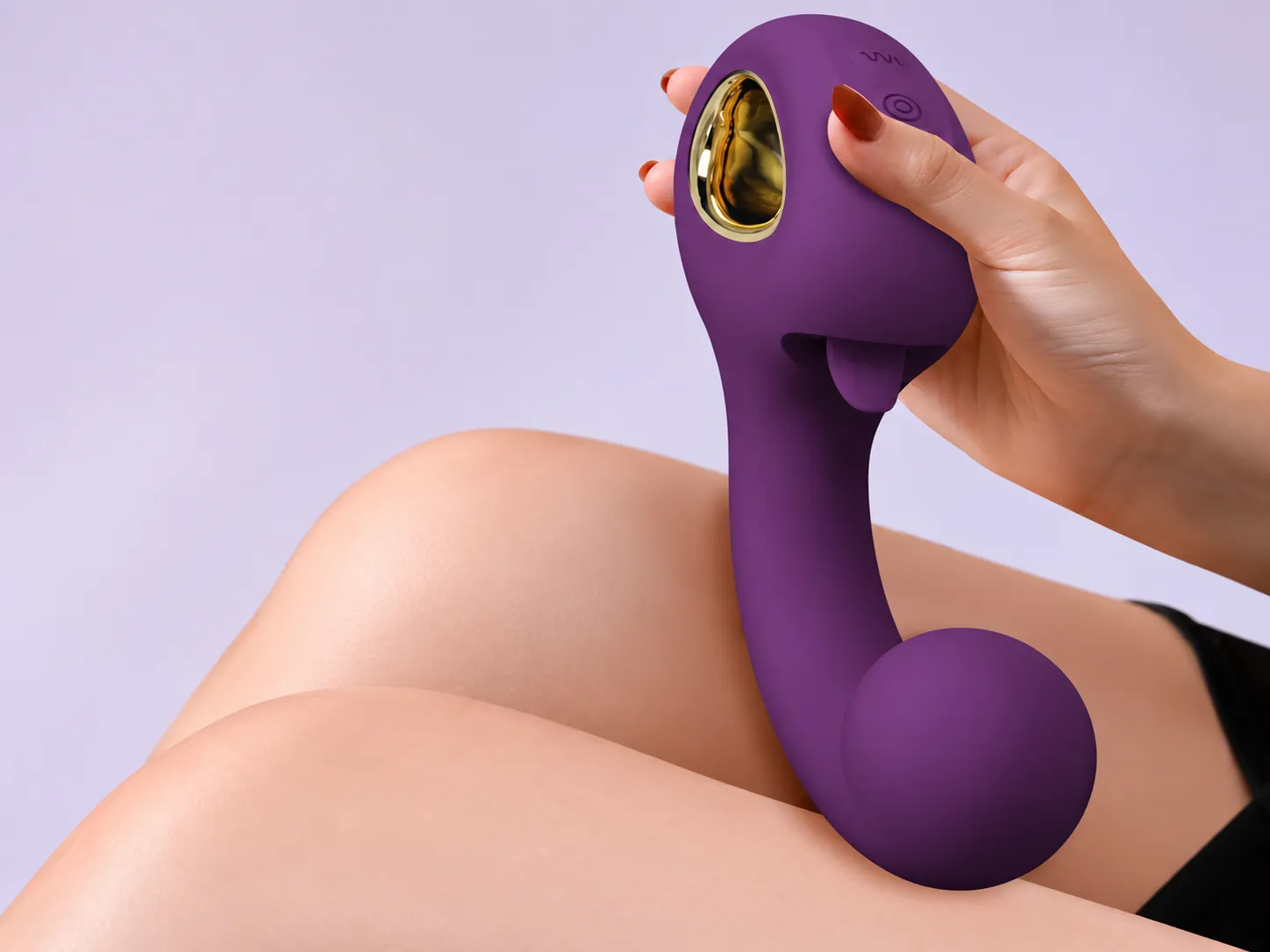 Erynnyes G-spot licking vibrator flexing against the body, showing the soft silicone shaft