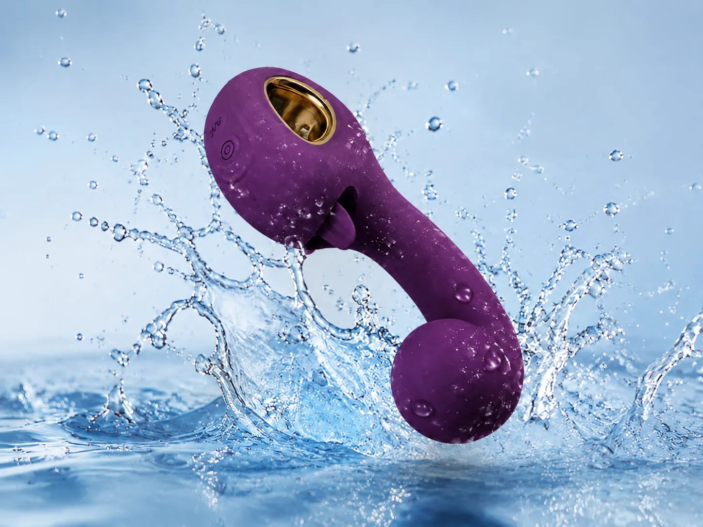 Erynnyes G-spot licking vibrator held under running water, IPX6 water-resistant