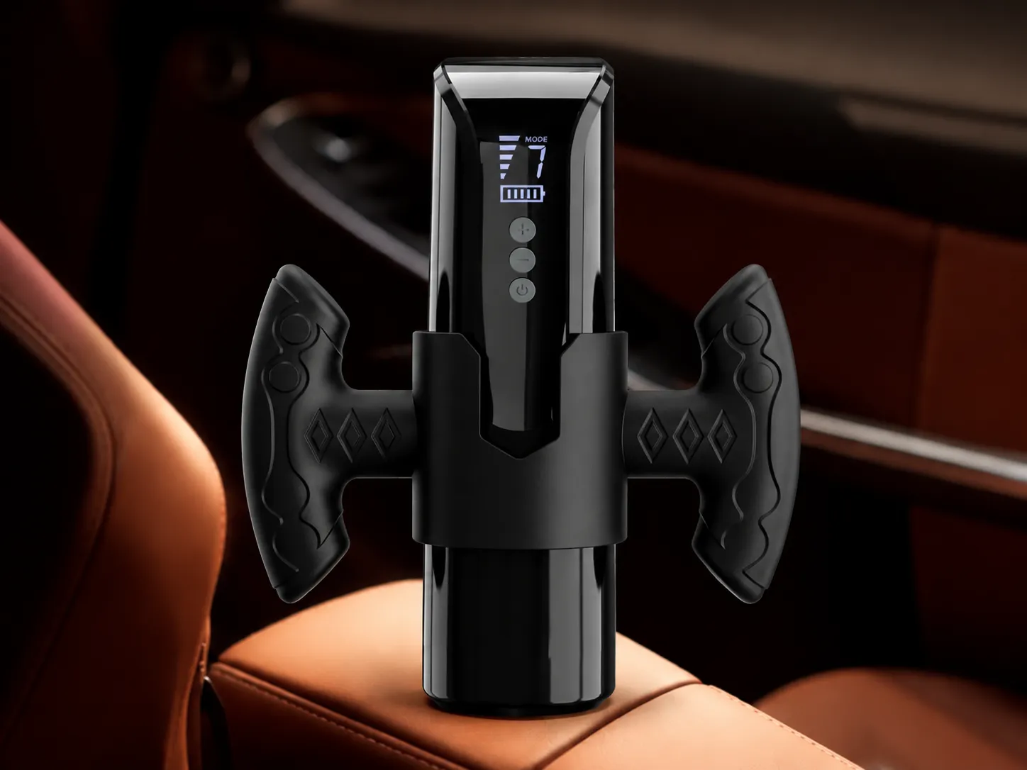 Suction masturbator LED display showing mode, speed level and battery status