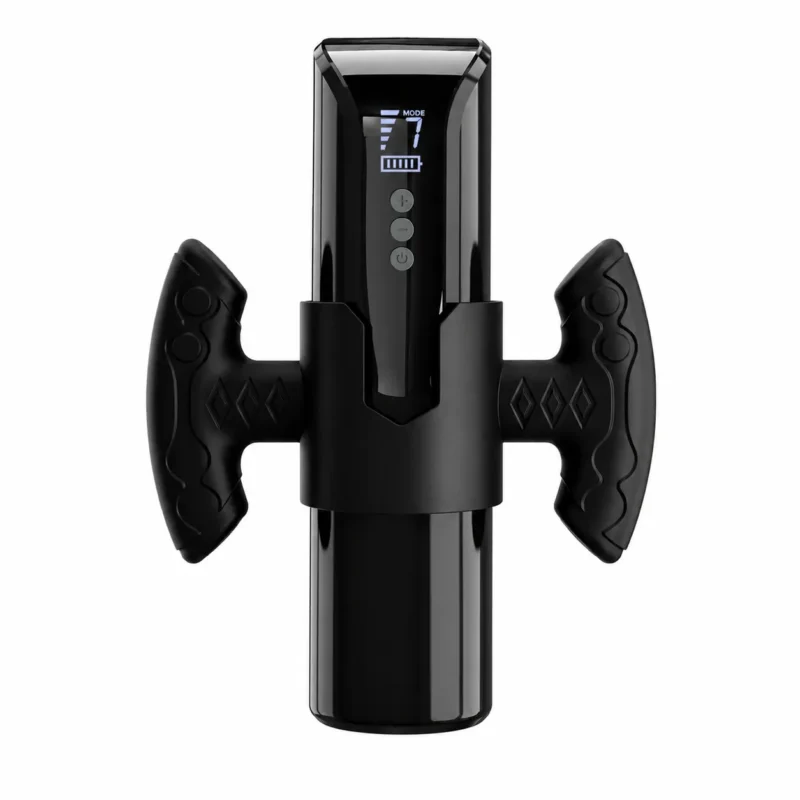 Suction masturbator with detachable twin grip handles and LED display