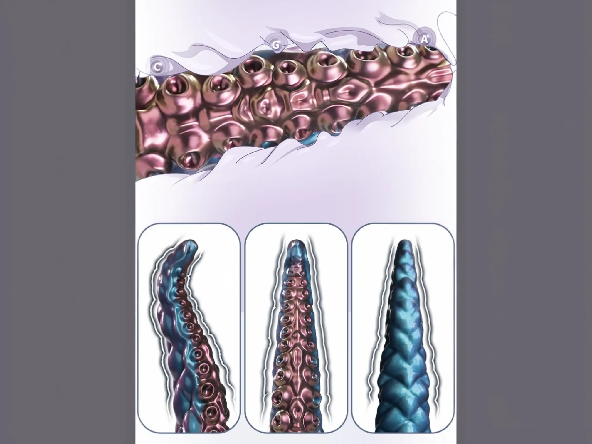 Textured tentacle dildo shown with raised sucker rings and ridges that create stimulating friction