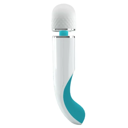 Front view of white swivel head wand massager with soft rounded head