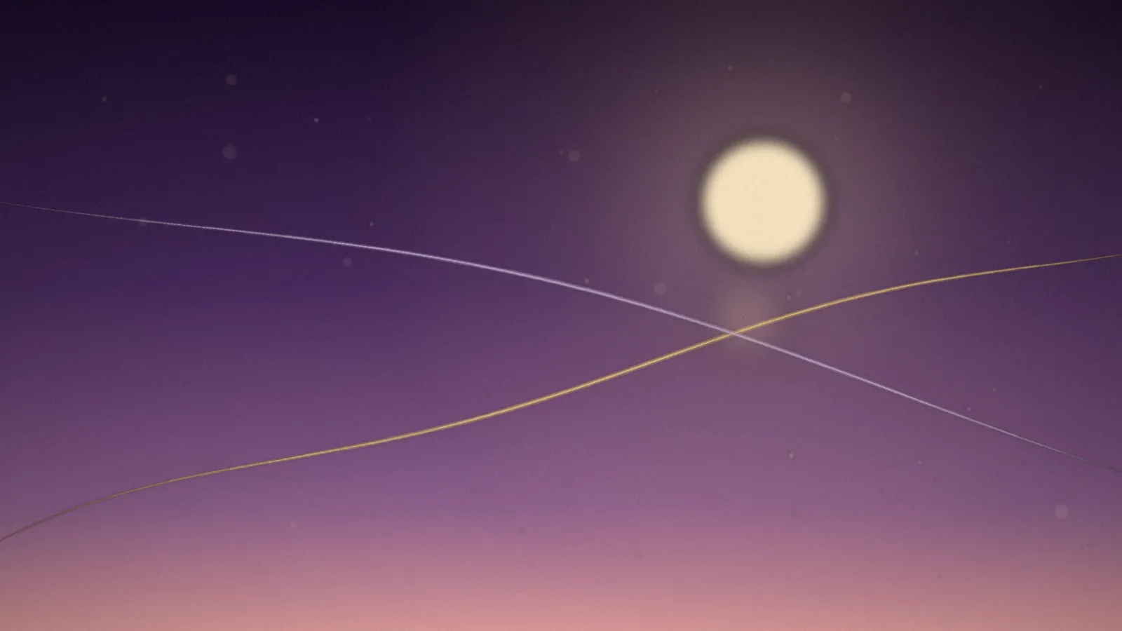 Abstract artwork of two ribbons of light meeting under a golden glow, symbolizing the blended orgasm and intimacy across distance